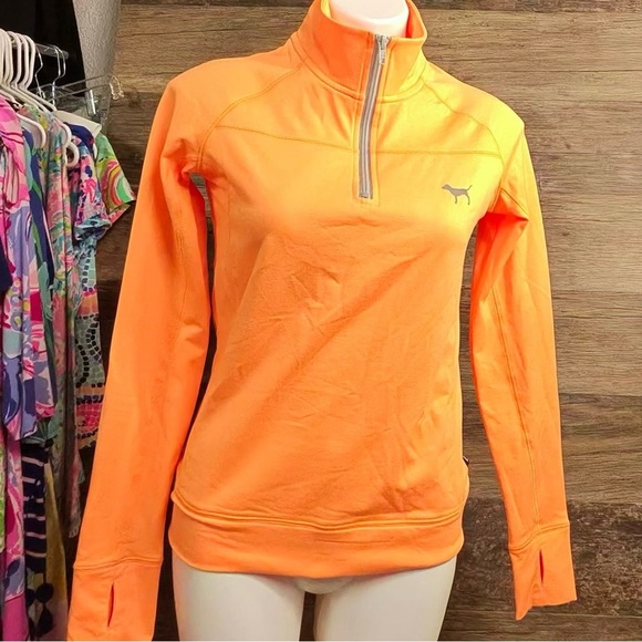 PINK Victoria's Secret Bright Orange Quarter-Zip Sweatshirt - Picture 1 of 8